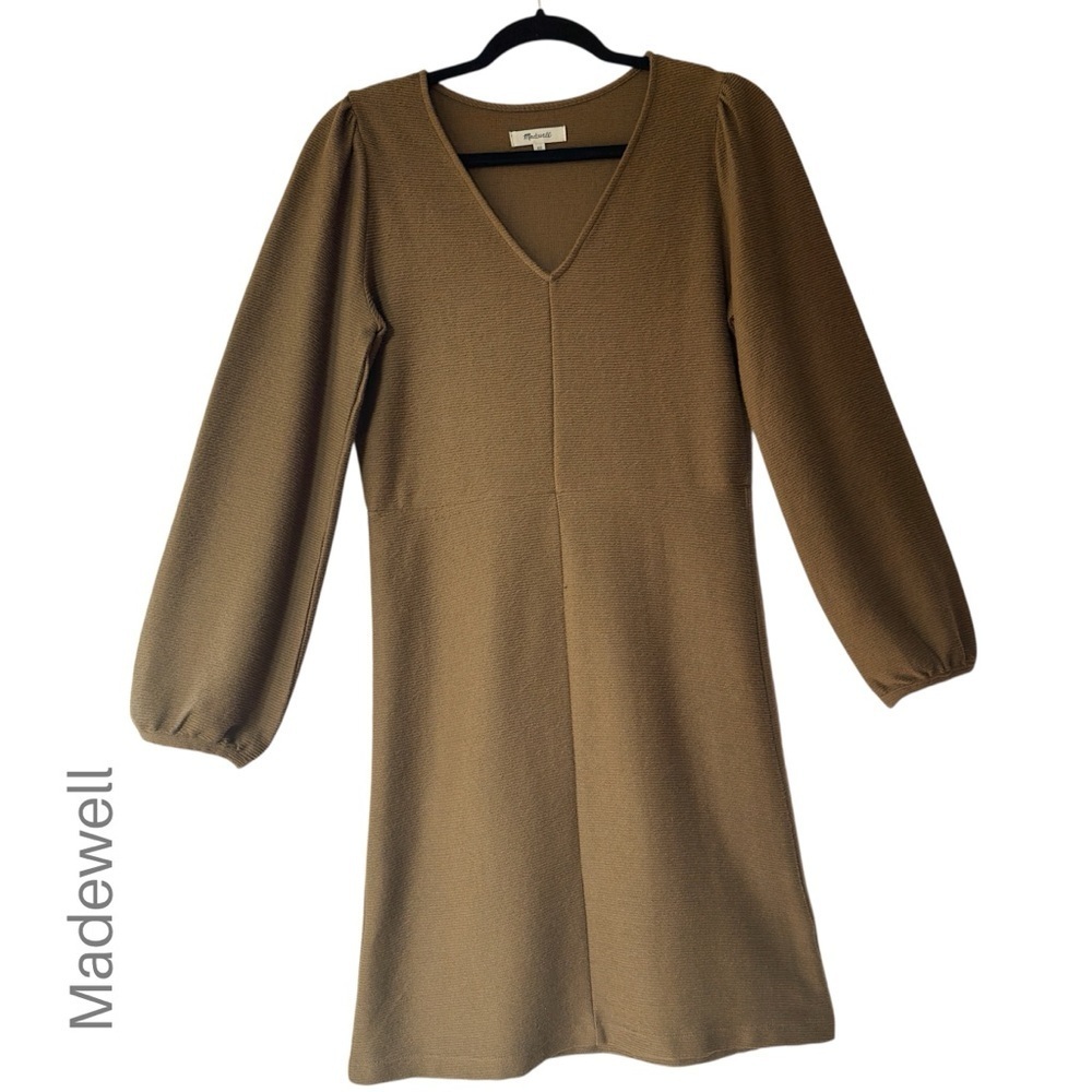 MADEWELL | NWOT TEXTURE & THREAD BALLOON SLEEVE DRESS PURE COTTON OLIVE | XS